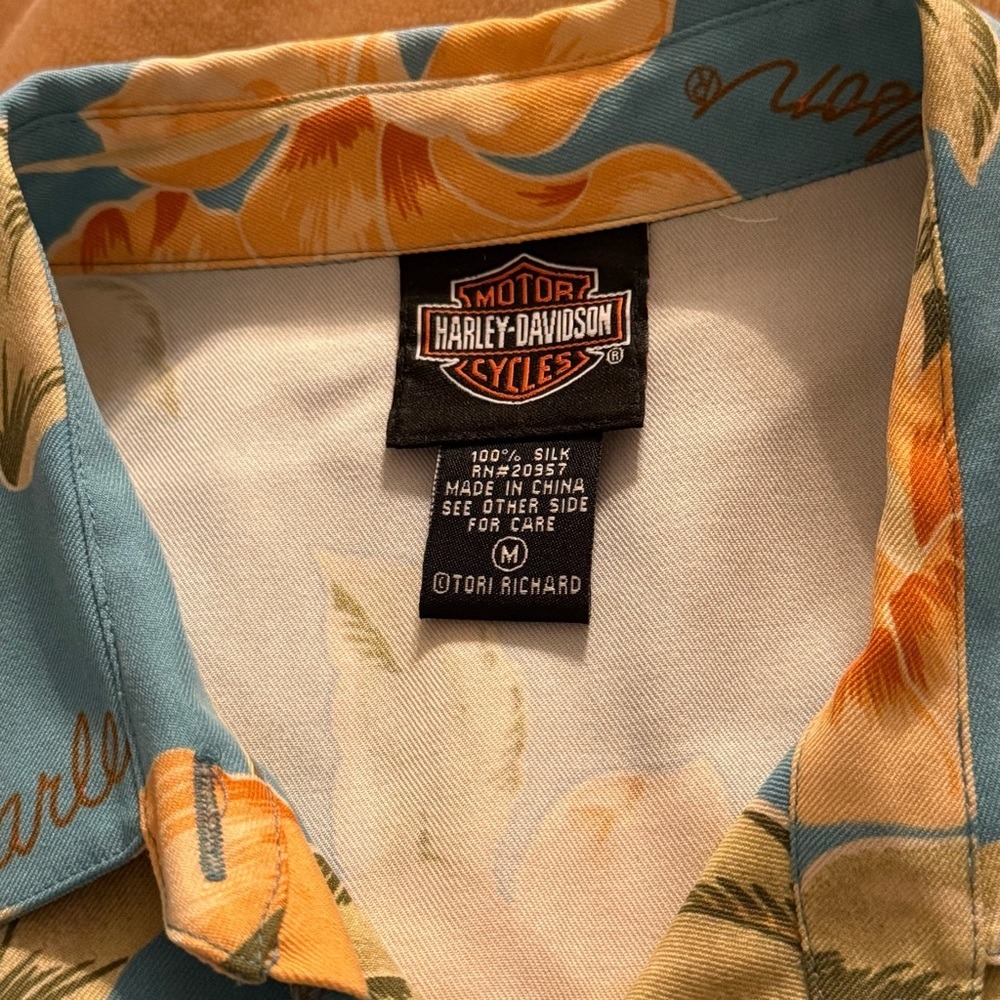 Harley-Davidson Tori Richard Silk Floral Hibiscus Camp Shirt Womens M - Picture 2 of 5